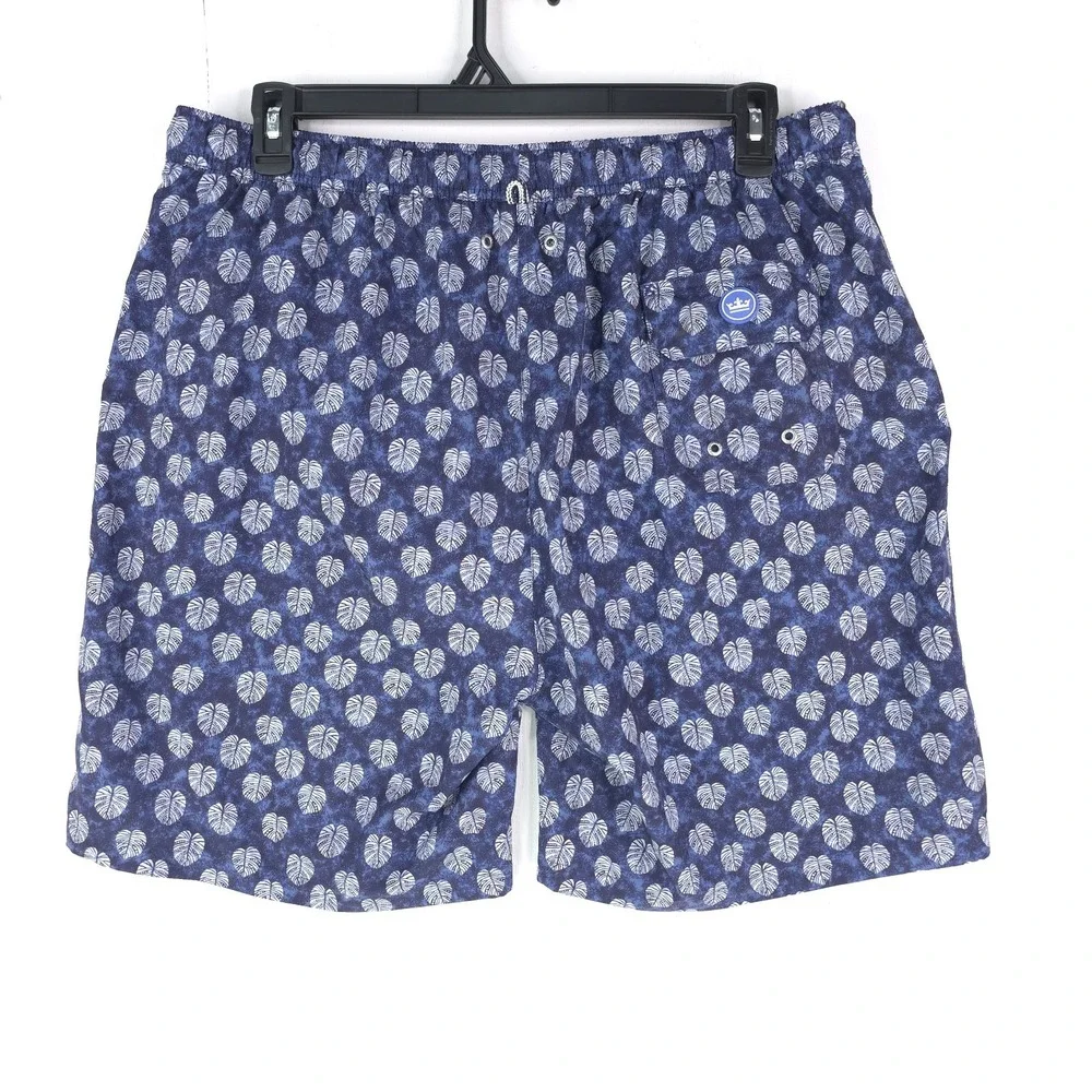 Peter Millar Seaside Shorts Men XL Blue Batik Leaf‎ Floral AOP Lined Swim Trunks